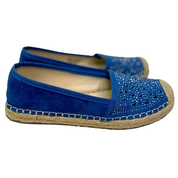 Franco Sarto Shoes - Franco Sarto Twilight Women’s Blue Leather Bedazzled Espadrille Flats